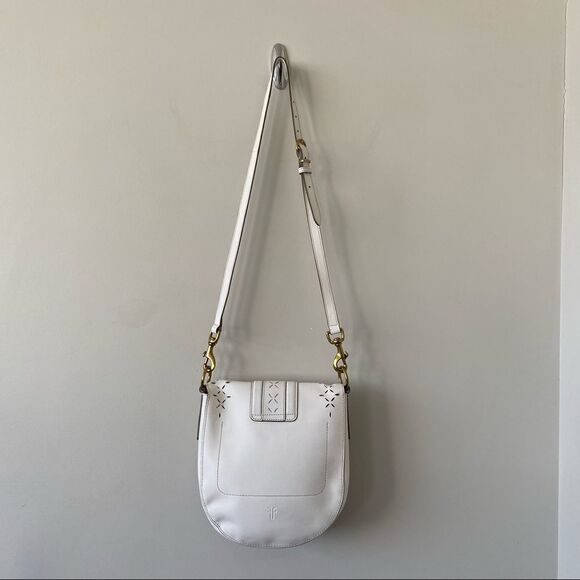 FRYE-ILANA White Perforated Leather Saddle Bag - Picture 9 of 14